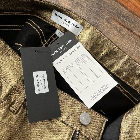 NWT $69 Marc New York Jeans Gold Metallic Mid Length Column Skirt - Picture 6 of 6